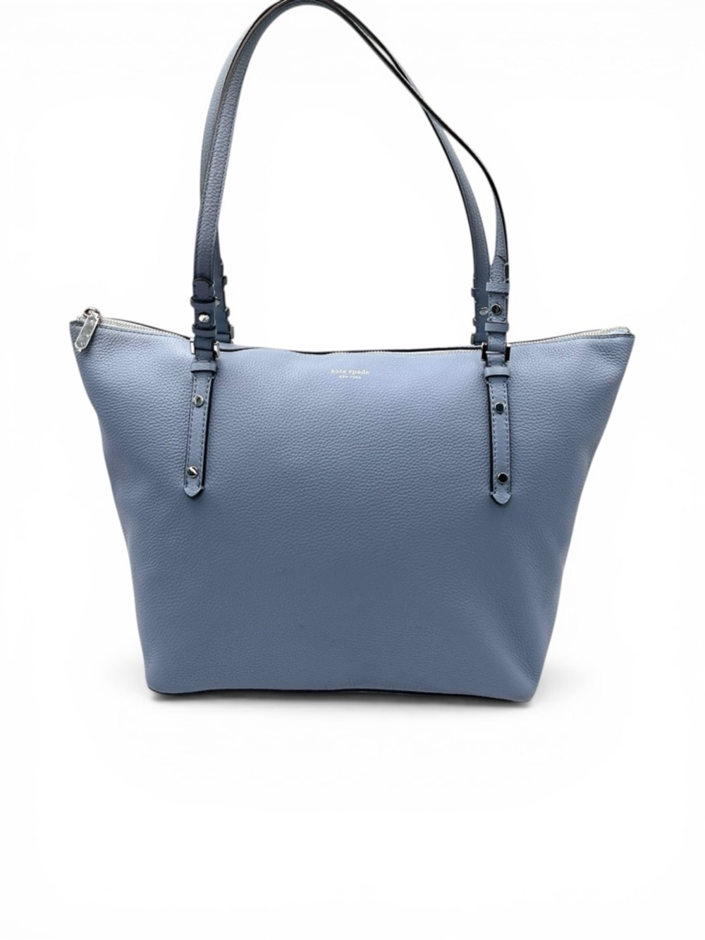 Kate Spade Polly Large Pebbled Leather Tote Horizon Blue Zip Top Shoulder Bag